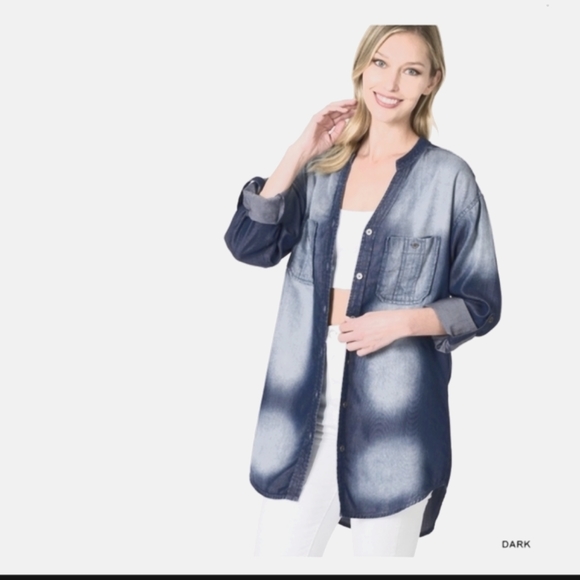 NWT Chambray Longline Hi Low Shirt in Blue NIP! - Picture 2 of 6